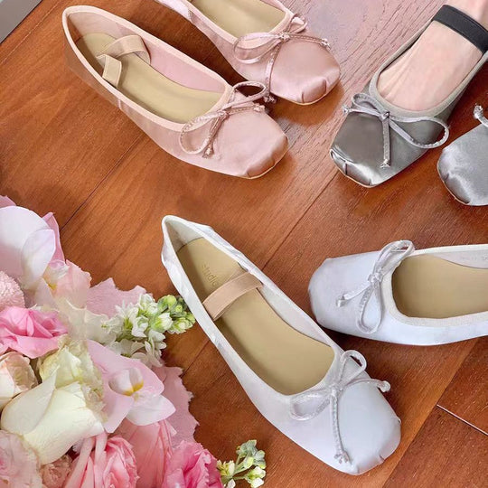 Damen Ballerina-Schuhe mit glamourösem Schleifendetail und flexiblem Riemendesign