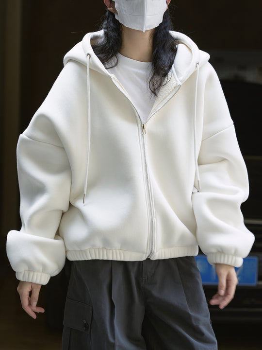 Damen Oversized Kapuzen-Zipjacke mit Teddyfutter und elastischem Saum Nord Taschen