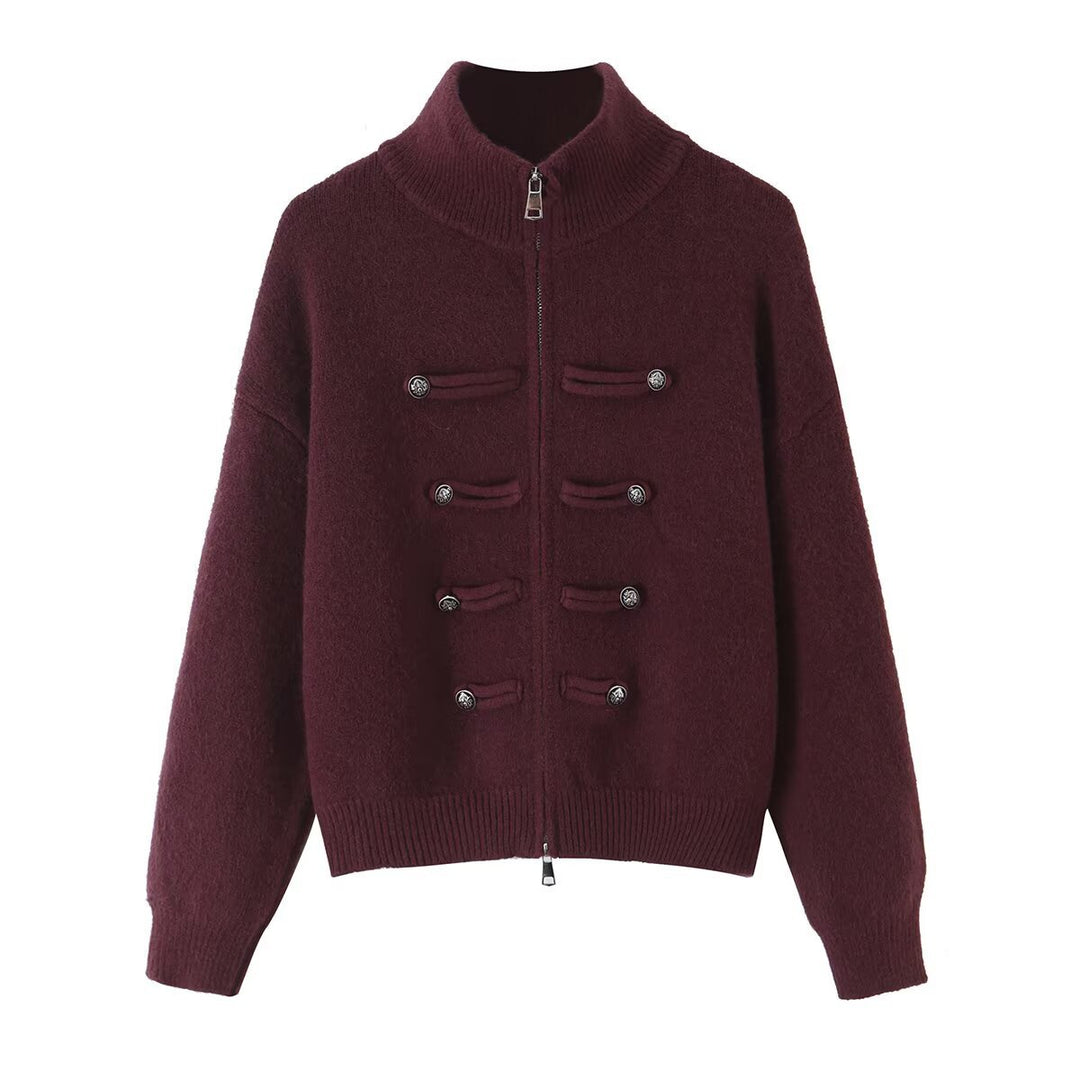 Damen Strickjacke mit Stehkragen, Reißverschluss und dekorativen Knotenblenden Nord Taschen