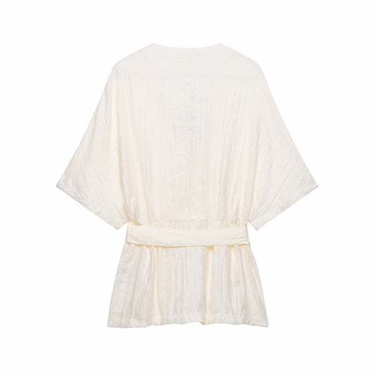 Damen Zweiteiler Kimono-Top mit Taillengürtel und weiter Bundfaltenhose Nord Taschen