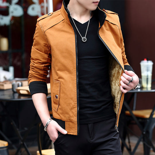Herren leichter Canvas‑Bomber mit Teddyfleece‑Innenfutter, Epauletten und Rippbündchen Nord Taschen