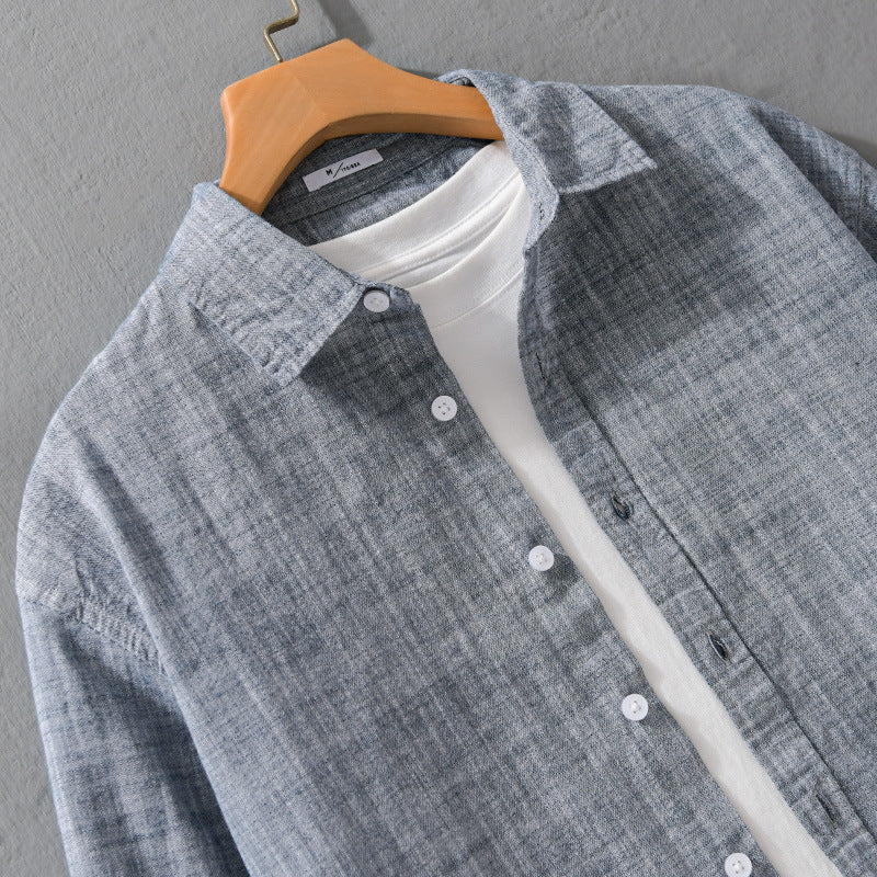 Herren Texturiertes Leinen-Baumwoll-Overshirt im Relaxed-Fit mit Hemdkragen und durchgehender Knopfleiste Nord Taschen