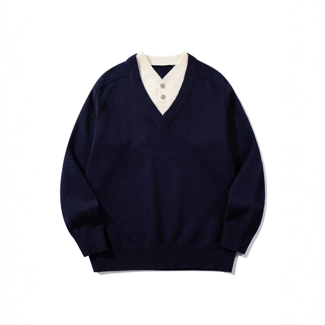 Herren Pullover mit tiefem V-Ausschnitt und eingearbeitetem Henley‑Kragen Nord Taschen