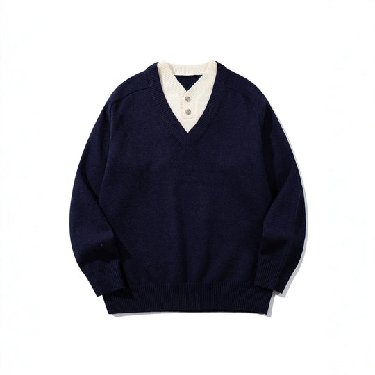 Herren Pullover mit tiefem V-Ausschnitt und eingearbeitetem Henley‑Kragen Nord Taschen