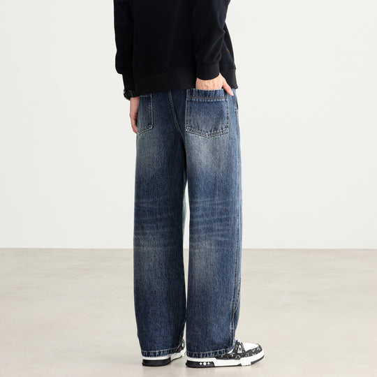 Herren Weite Denim-Hose mit Tunnelzugbund, Paneelnähten und Used-Waschung Nord Taschen