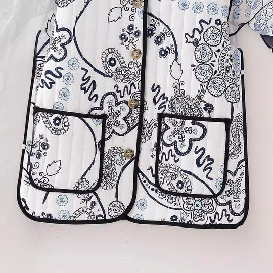 Damen Gestepptes Paisley‑Print Steppjacke mit Kontrastpaspel und Rundhalsausschnitt Nord Taschen