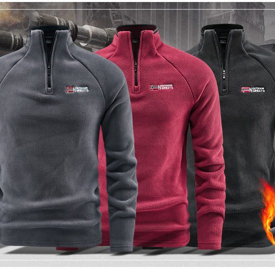 Herren Wärmender Fleecepullover mit kurzem Reißverschluss und Stehkragen Nord Taschen