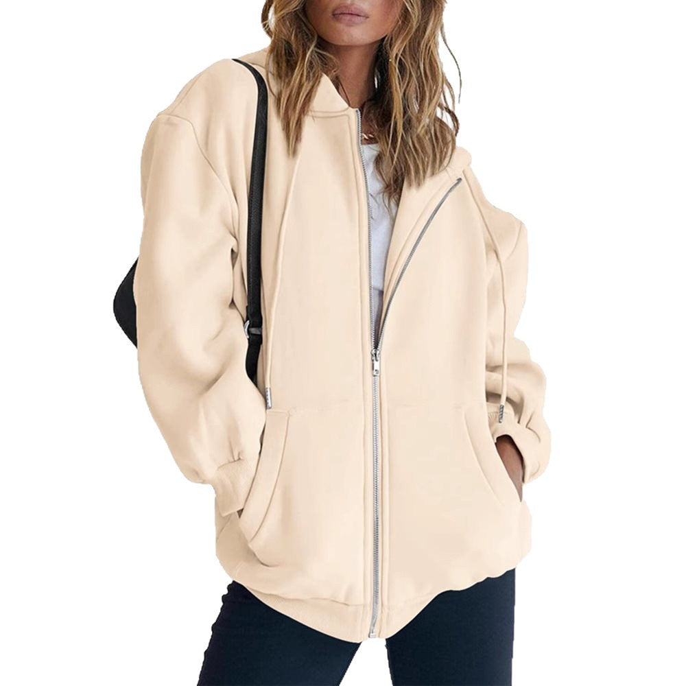 Damen Fleece-Zipjacke im Oversize-Stil mit Kapuze, Kängurutaschen und elastischem Saum Nord Taschen