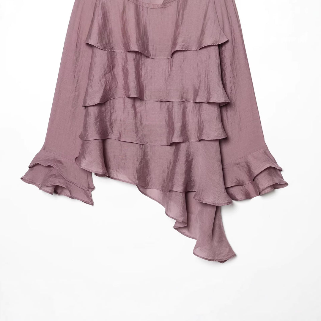 Damen Lagenlook Chiffonbluse mit Volants und asymmetrischem Saum Nord Taschen