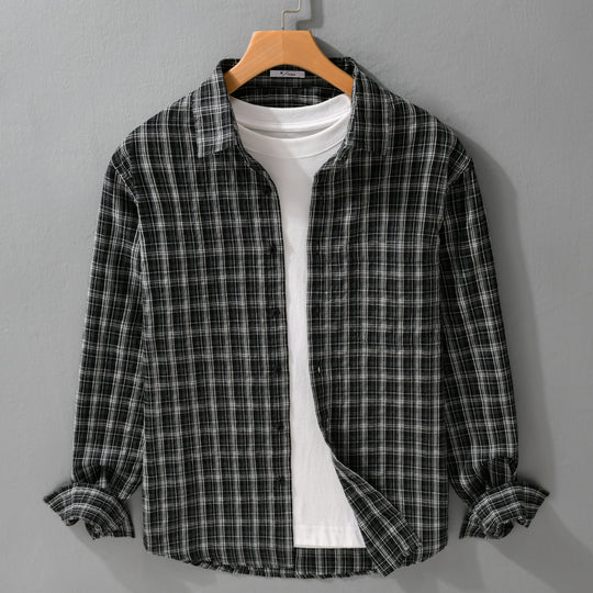 Herren Gebürstetes Karo-Layering-Hemd aus Baumwollflanell mit aufgesetzter Brusttasche und gerundetem Saum Nord Taschen