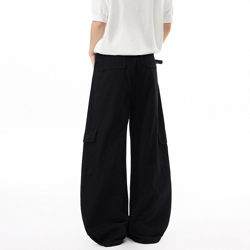 Damen Extraweite Hochtaillierte Cargo-Palazzo-Hose aus Baumwoll-Twill mit Pattentaschen Nord Taschen