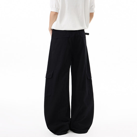 Damen Extraweite Hochtaillierte Cargo-Palazzo-Hose aus Baumwoll-Twill mit Pattentaschen Nord Taschen