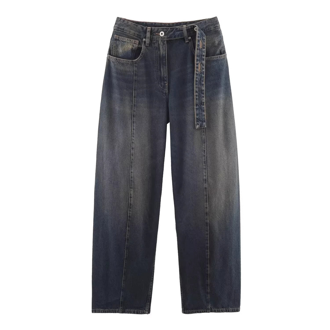 Damen Weite hochtaillierte Culotte-Hose mit Ziernaht, aufgesetzten Taschen und Bindegürtel Nord Taschen