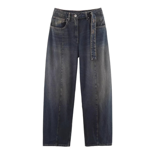 Damen Weite hochtaillierte Culotte-Hose mit Ziernaht, aufgesetzten Taschen und Bindegürtel Nord Taschen