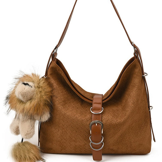 Damen geflochtene Hobo-Tasche aus hochwertigem Kunstleder mit dekorativem Anhänger Nord Taschen