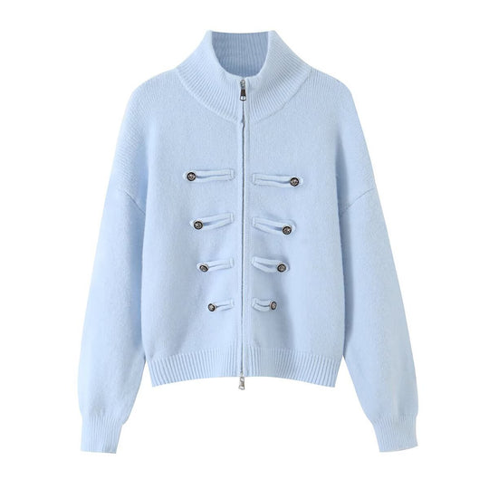 Damen Strickjacke mit Stehkragen, Reißverschluss und dekorativen Knotenblenden Nord Taschen