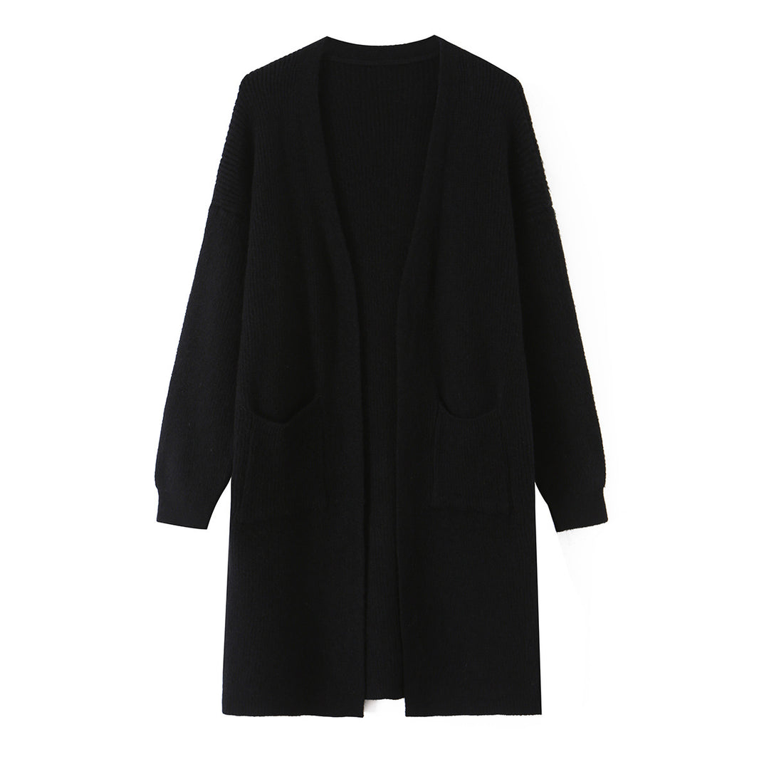 Damen Langer Oversize Strickcardigan mit aufgesetzten Taschen Nord Taschen