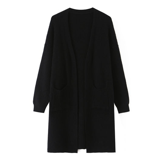 Damen Langer Oversize Strickcardigan mit aufgesetzten Taschen Nord Taschen