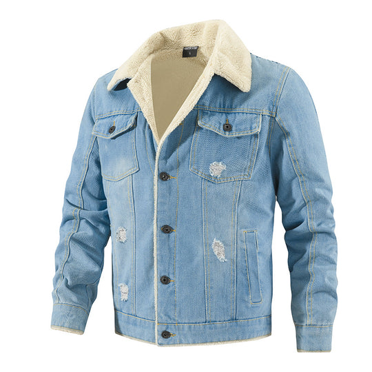 Herren Denimjacke mit Teddyfutter im Used-Look und Knopfleiste Nord Taschen