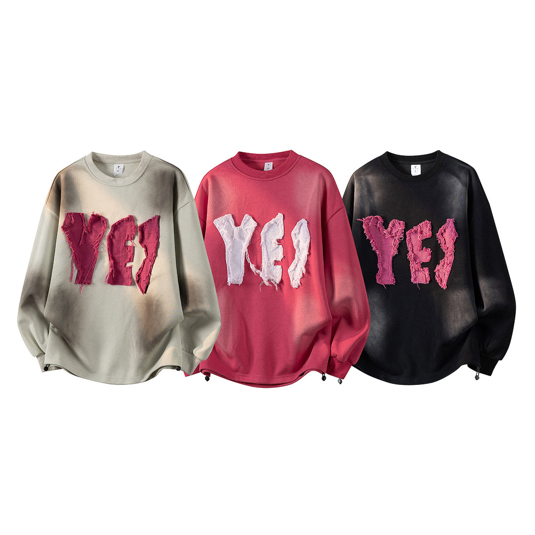 Damen Oversize-Sweatshirt mit gesticktem Schriftzug, abgerundetem Saum & überschnittener Schulter Nord Taschen