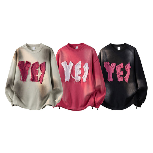 Damen Oversize-Sweatshirt mit gesticktem Schriftzug, abgerundetem Saum & überschnittener Schulter Nord Taschen