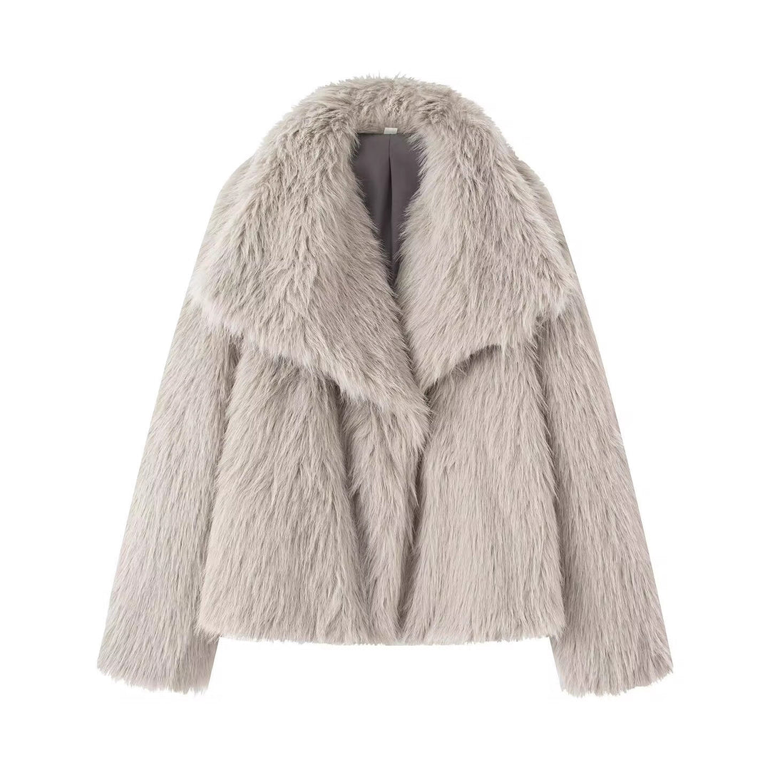 Damen Kurzer Boxy-Faux-Fur-Mantel mit großzügigem Schalkragen und weichem Innenfutter Nord Taschen