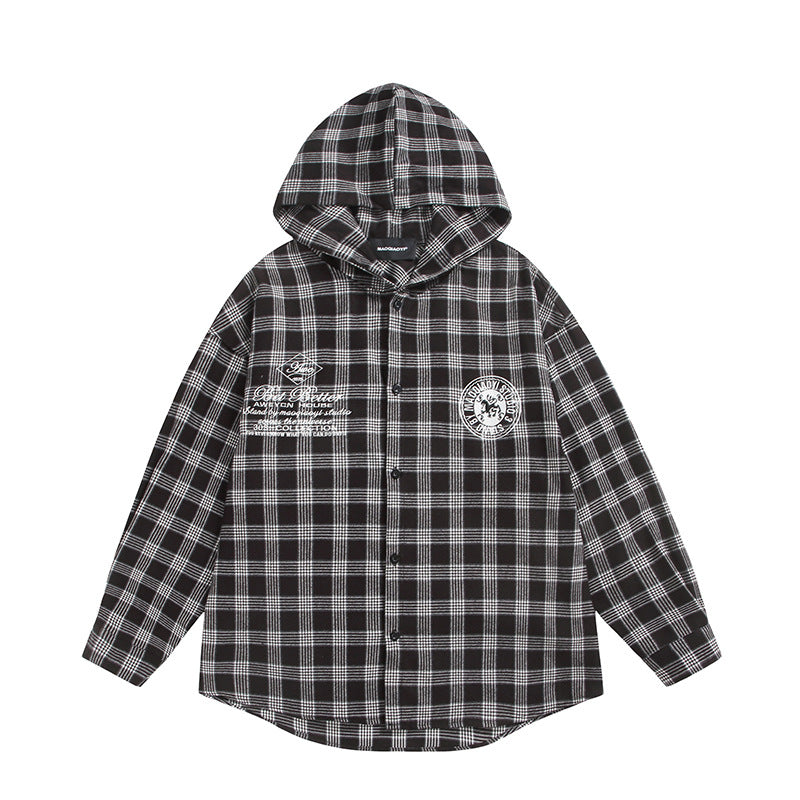 Unisex Kariertes Kapuzen-Overshirt aus Flanell mit Logostickerei und Oversize-Schnitt Nord Taschen