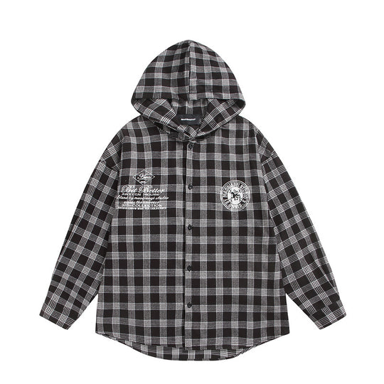 Unisex Kariertes Kapuzen-Overshirt aus Flanell mit Logostickerei und Oversize-Schnitt Nord Taschen
