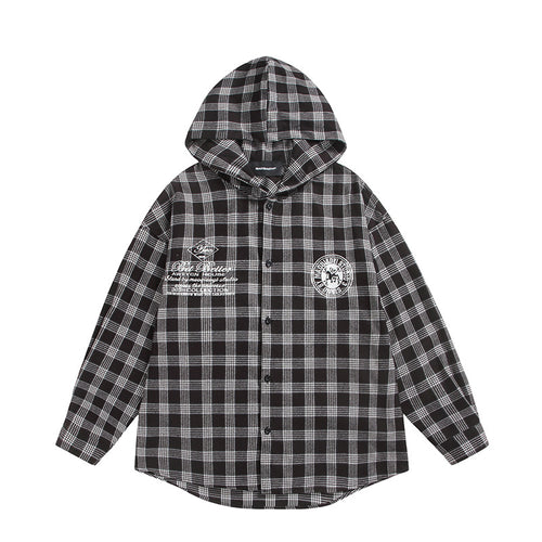 Unisex Kariertes Kapuzen-Overshirt aus Flanell mit Logostickerei und Oversize-Schnitt Nord Taschen