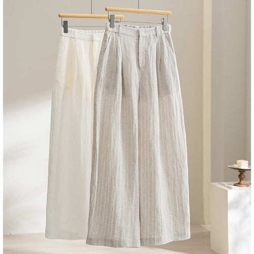 Damen Leichte High‑Waist Leinenmix Palazzohose mit weitem Bein, Bundfalten und elastischem Rückenteil Nord Taschen