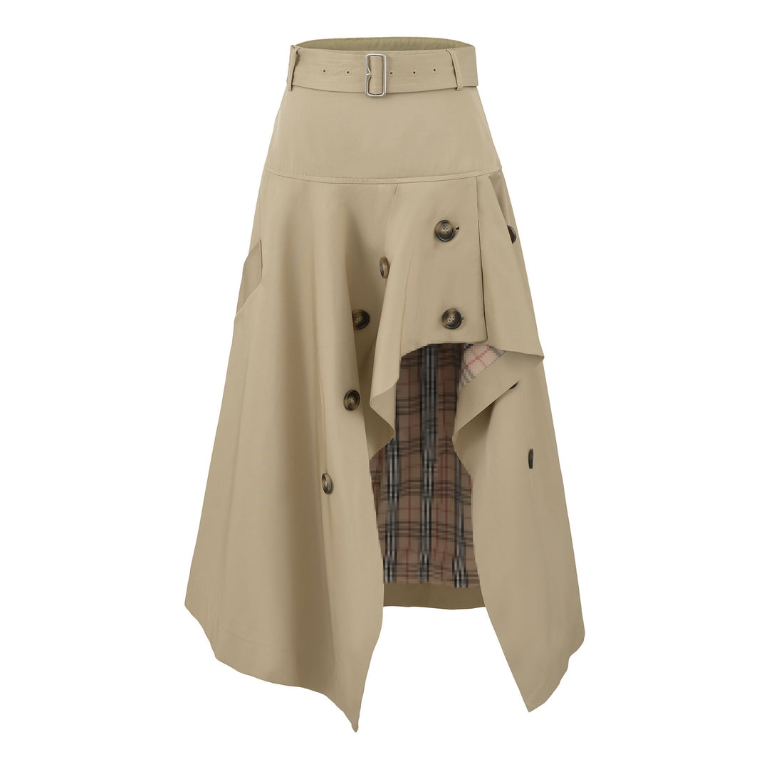 Damen Asymmetrischer Trench‑Rock mit Taillengürtel und dekorativen Knöpfen Nord Taschen