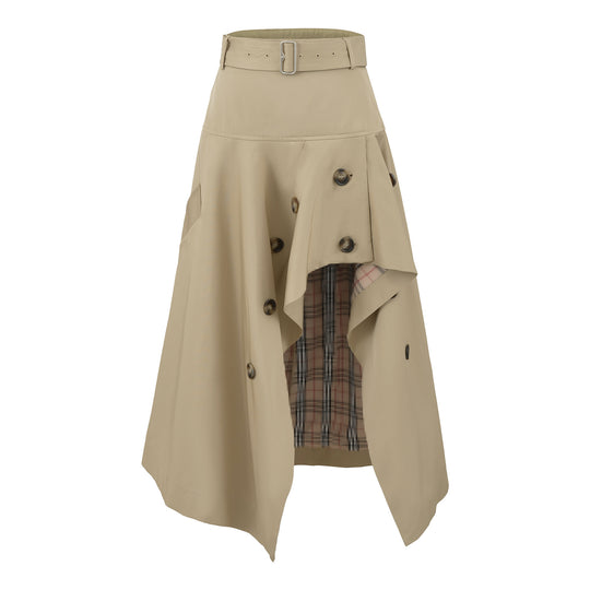 Damen Asymmetrischer Trench‑Rock mit Taillengürtel und dekorativen Knöpfen Nord Taschen