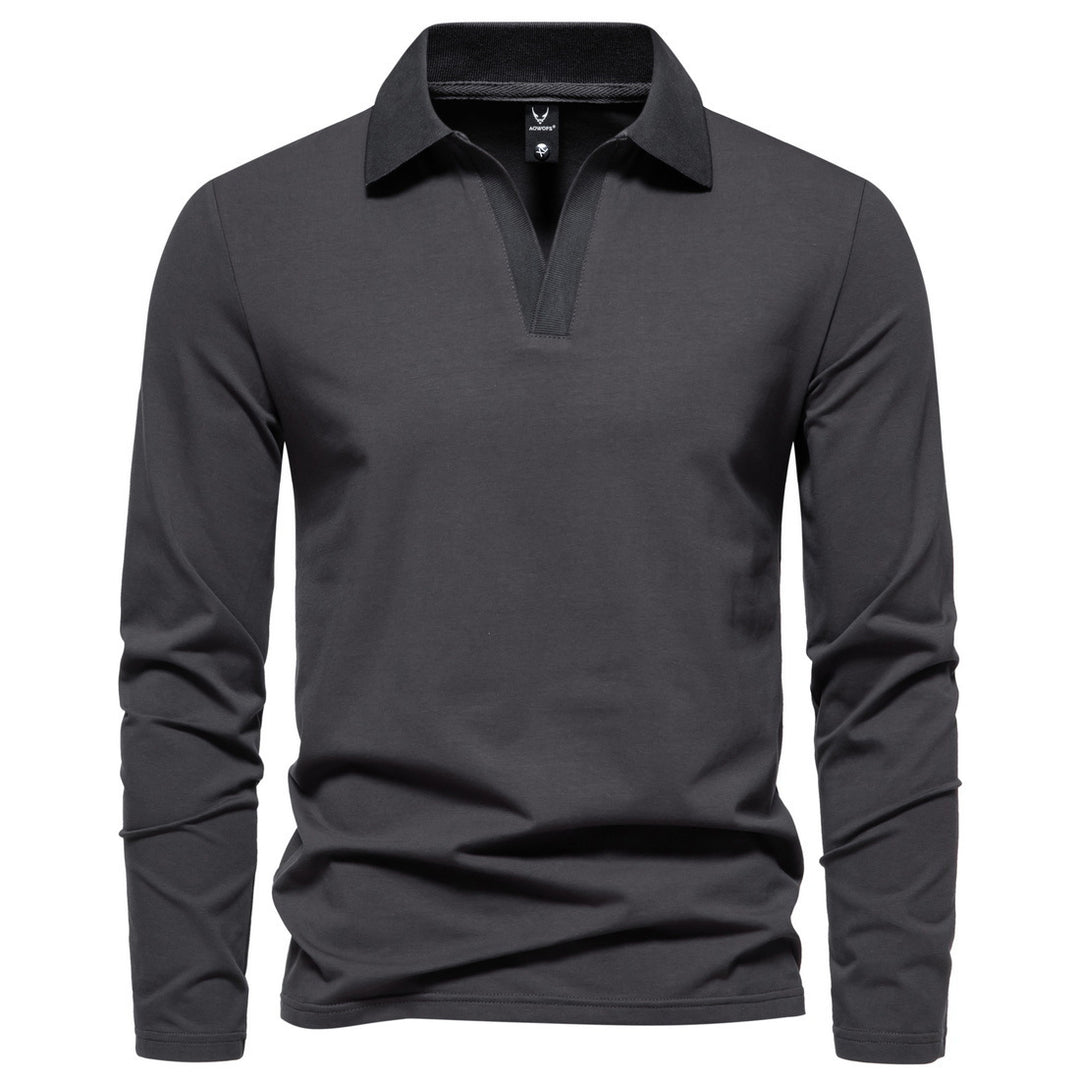 Herren Langarm-Polo mit offenem V-Ausschnitt, feinem Rippenkragen und schmaler Silhouette Nord Taschen