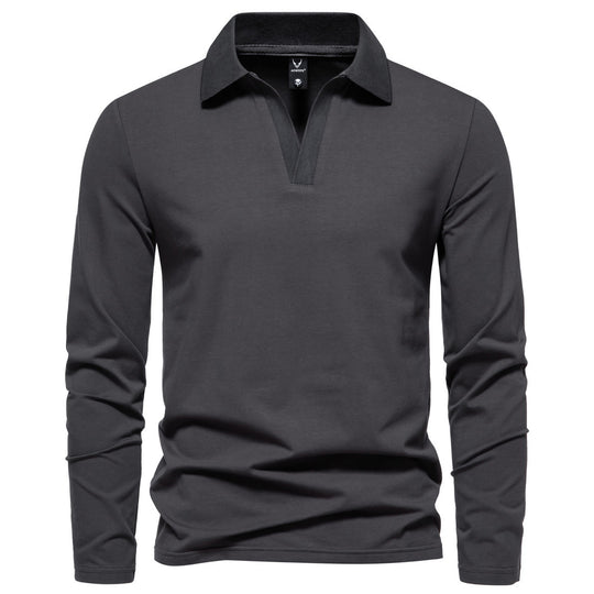 Herren Langarm-Polo mit offenem V-Ausschnitt, feinem Rippenkragen und schmaler Silhouette Nord Taschen