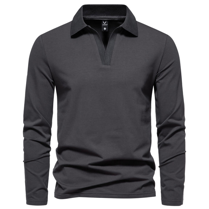 Herren Langarm-Polo mit offenem V-Ausschnitt, feinem Rippenkragen und schmaler Silhouette Nord Taschen