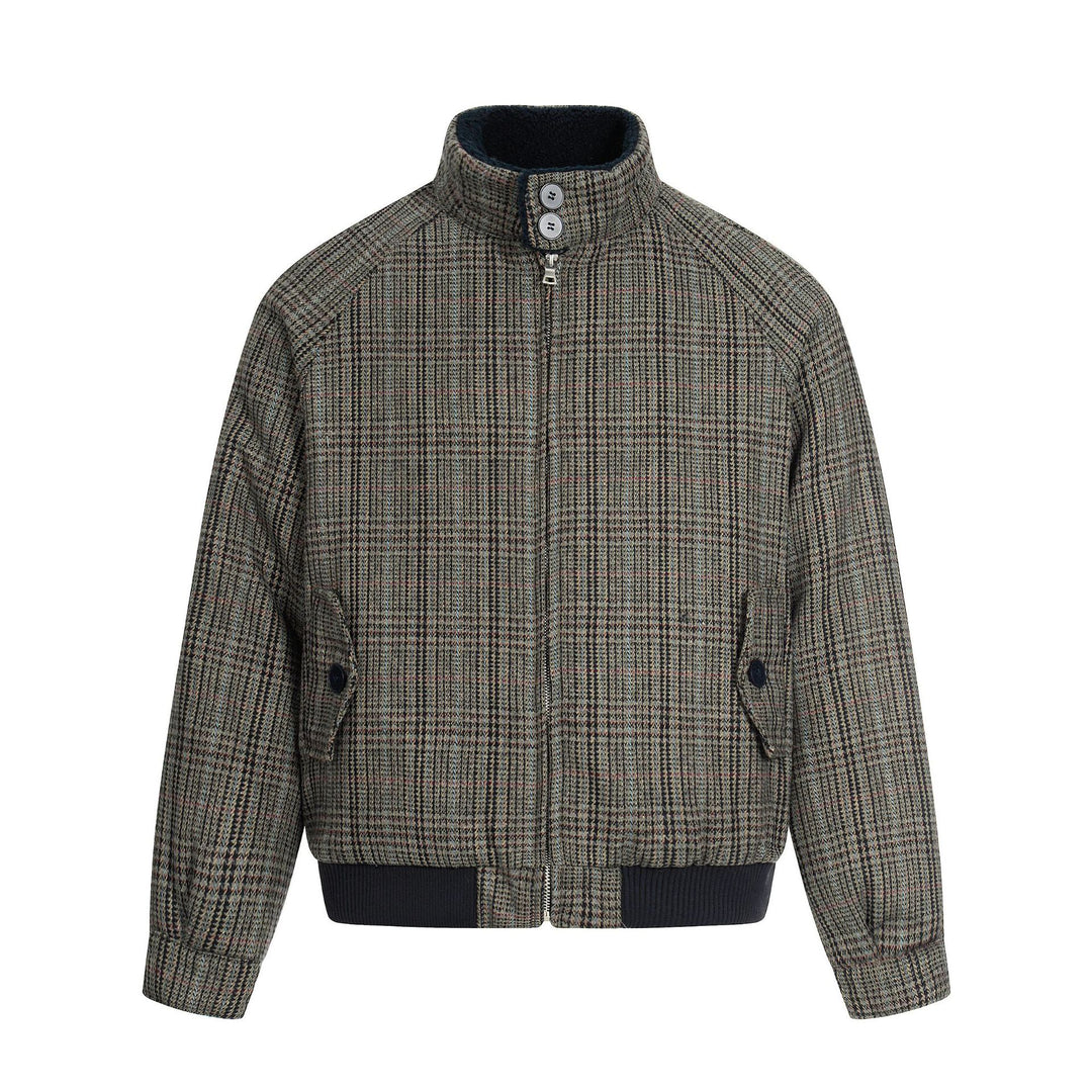 Herren Kurz geschnittener Glencheck-Blouson mit Funnelkragen und Rippenbund Nord Taschen