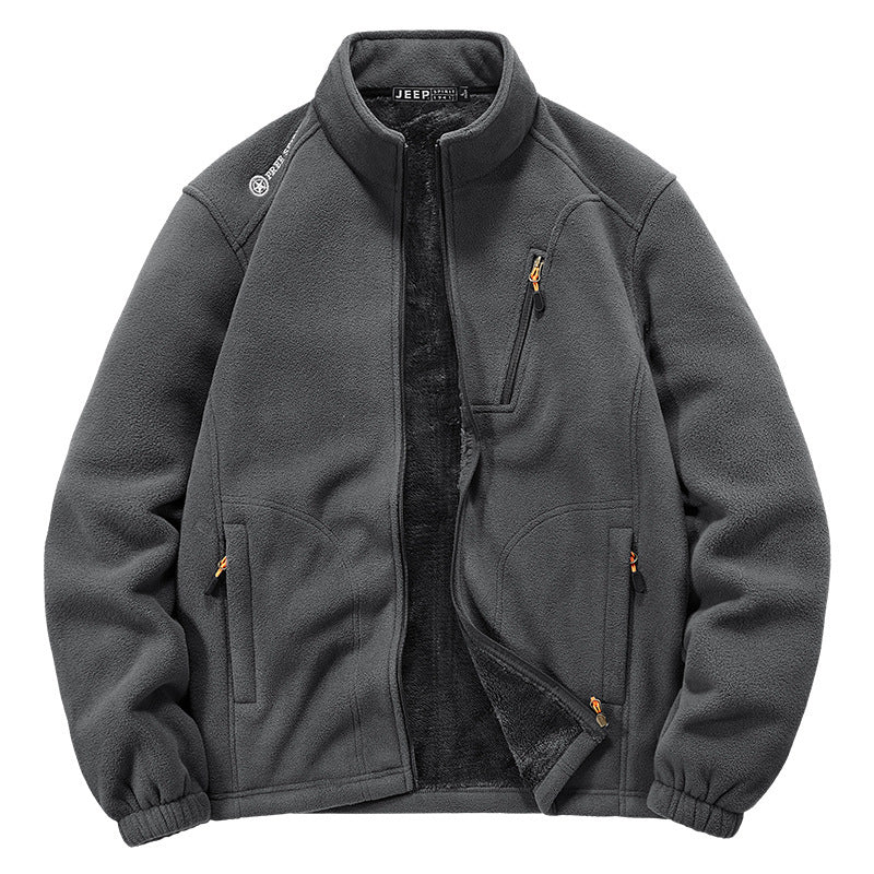 Herren Thermo‑Fleecejacke mit Sherpa‑Innenfutter, Stehkragen und Reißverschlusstaschen Nord Taschen