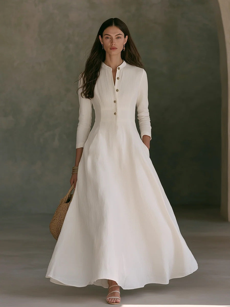 Damen Elegantes Langarm Maxikleid Nord Taschen