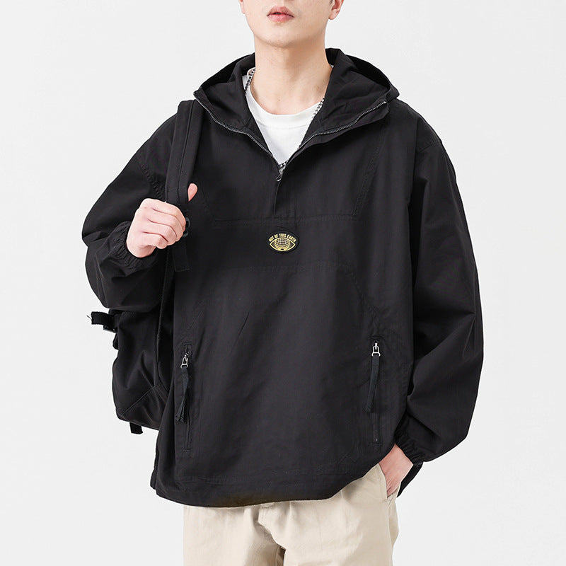 Herren Kapuzen-Anorak Pulloverjacke im Oversize-Utility-Stil Nord Taschen