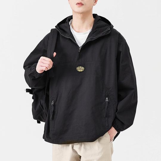 Herren Kapuzen-Anorak Pulloverjacke im Oversize-Utility-Stil Nord Taschen
