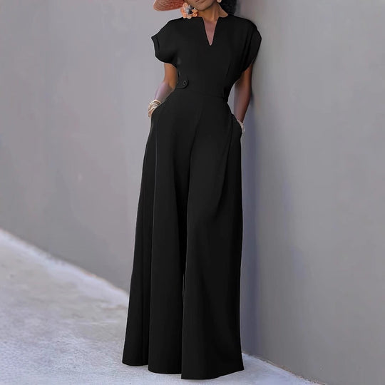 Damen eleganter Jumpsuit mit weitem Bein und praktischen Taschen - Vittorelli
