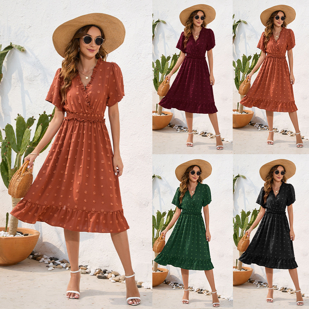 Damen Midikleid mit raffiniertem V-Ausschnitt, elastischem Taillenzug und fließendem Rock