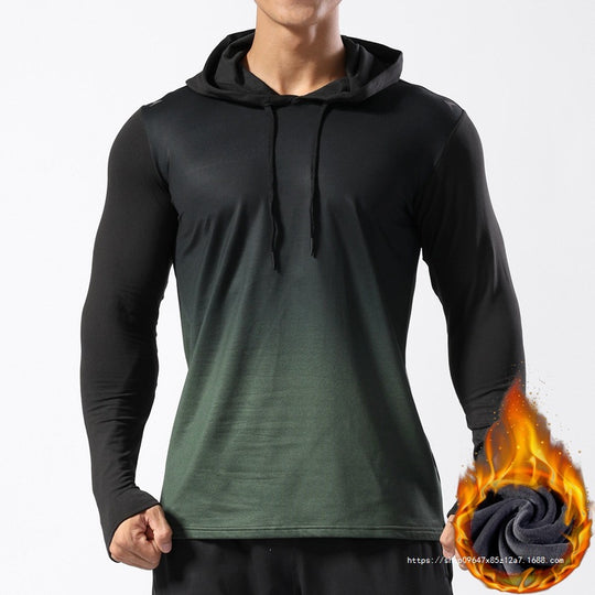 Herren Thermo-Langarm-Hoodie aus Funktionsstretch mit Kapuze, Daumenloch & feuchtigkeitsregulierender Fütterung Nord Taschen
