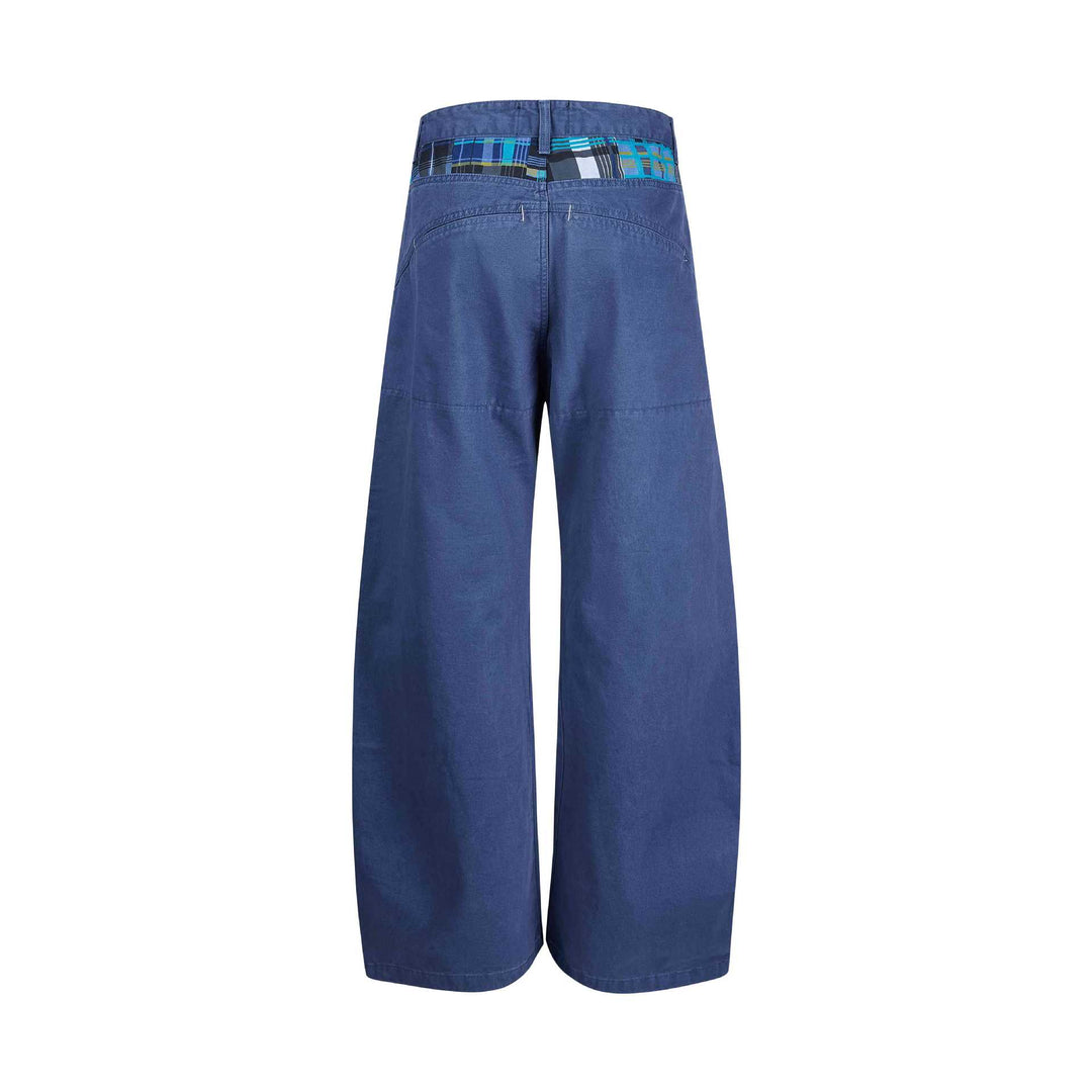 Damen weite knöchellange Hose mit hoher Taille aus Baumwoll-Denim Nord Taschen