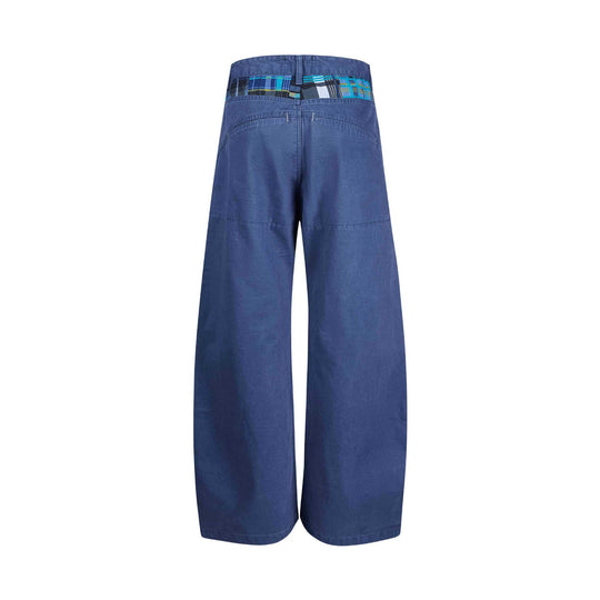 Damen weite knöchellange Hose mit hoher Taille aus Baumwoll-Denim Nord Taschen