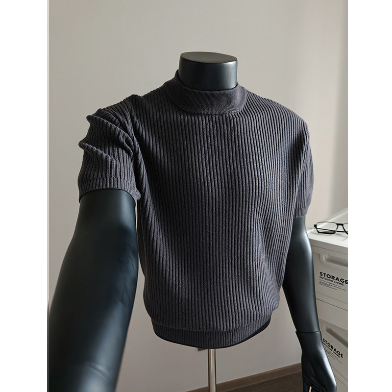 Herren kurzärmeliges Rippstrick-Shirt mit Stehkragen und schmaler Passform Nord Taschen