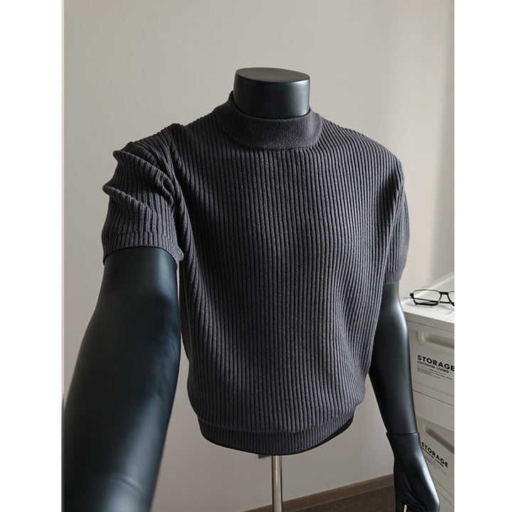 Herren kurzärmeliges Rippstrick-Shirt mit Stehkragen und schmaler Passform Nord Taschen