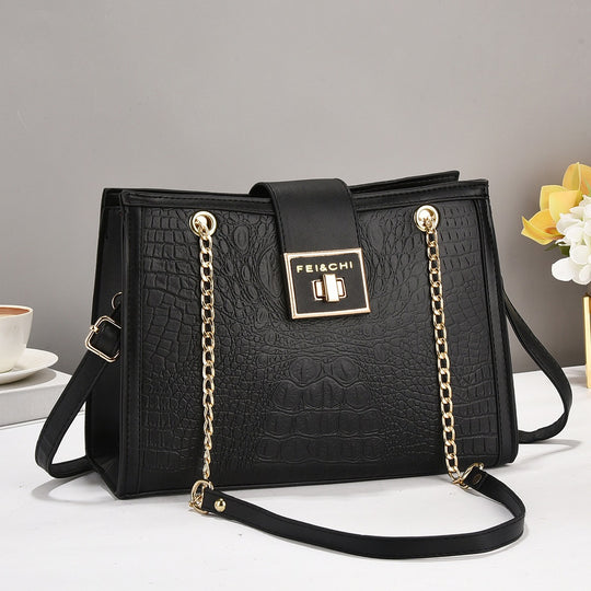 Damen elegante Handtasche mit Krokodilprägung und goldenen Beschlägen Nord Taschen
