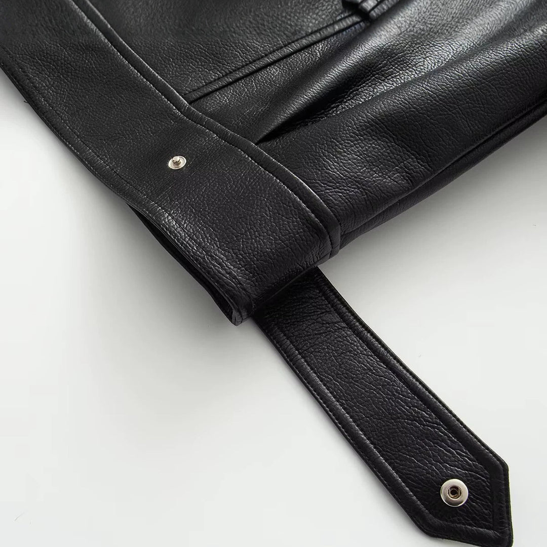 Damen Langer doppeltreihiger Blazer‑Mantel aus veganer Lederoptik mit Schalkragen Nord Taschen