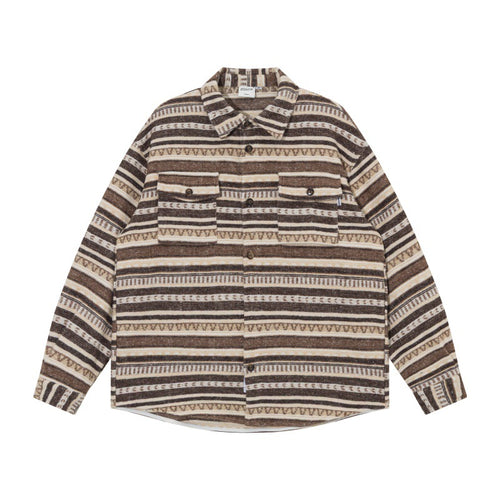 Unisex Oversize-Strickshirtjacke im Ethno‑Streifenmuster mit Pattentaschen Nord Taschen